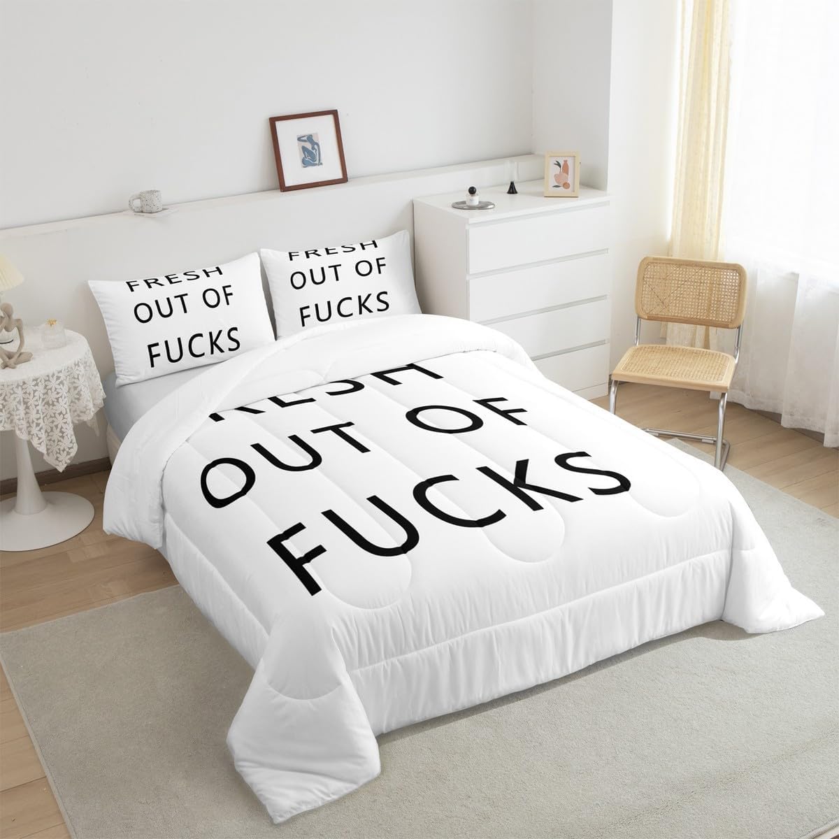 Feelyou Kids Swono Funny Quote Comforter Set Fresh Out of f CKS Funny Bedding Set for Boys Teens Decor Black White Comforter Modern Art Bedspread Cover Queen Size with 2 Pillow Case Boys