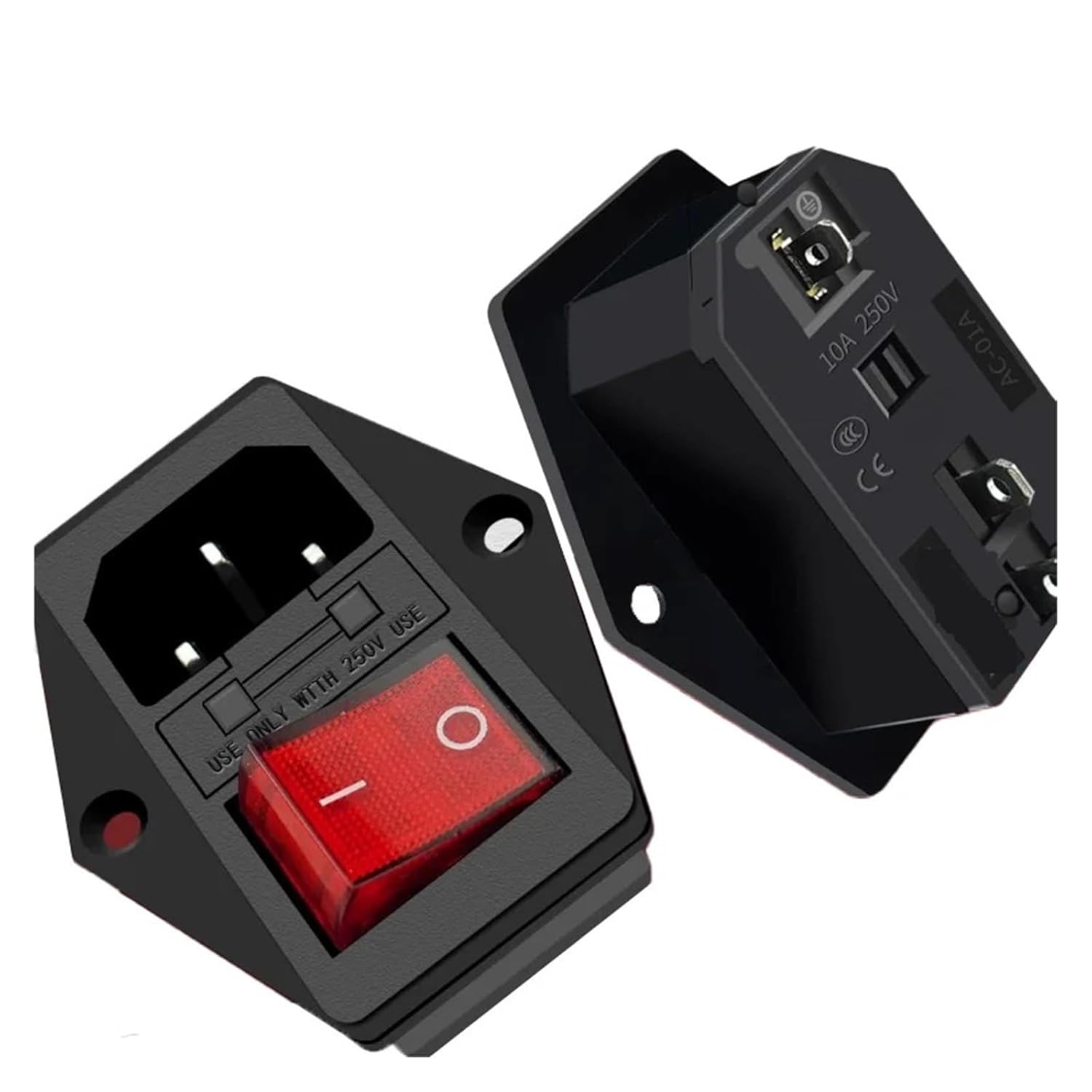 5-Pack AC-01AC-14-F16A Power Socket Rocker Switch 10A Inlet Connector 250V Computer Socket with Fuse(5PCS)