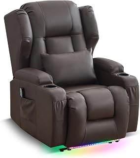 SAMERY Fernsehsessel Elektrisch Verstellbar Relaxsessel mit Liegefunktion Massage Heizung, Kunstleder TV Sessel Wohnzimmer Kinosessel Liegesessel Massagesessel mit Fußteil, USB, LED (Braun*1)