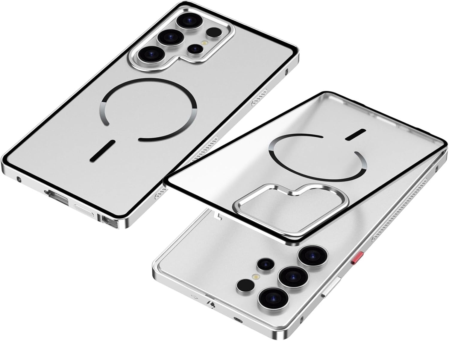 Metal Case for Samsung Galaxy S25/S25+ (S25 Plus)/S25 Ultra, Slim Aluminum Alloy Frame with Matte Frosted Back, Magnetic Wireless Charging Support & Slide-Lock Detachable Cover(Silver,S25)