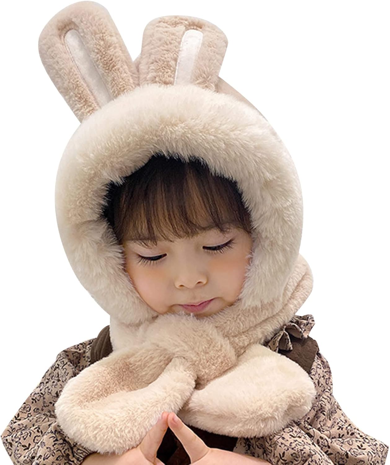 Scarf,Kids Winter Hat Warm Plush Scarf Hats Thick Earflap Hooded with Rabbit Ears Decoration for Boys Girls Ages 3-8 Scarf(Pink)