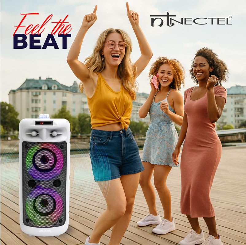 Image of 50W Rechargeable Multimedia Bluetooth Multimedia Speaker with Dual 4 inch Drivers, RGB Lights, MIC Input, USB /TF /FM /AUX, TWS, Remote for Party use (3H Playtime)