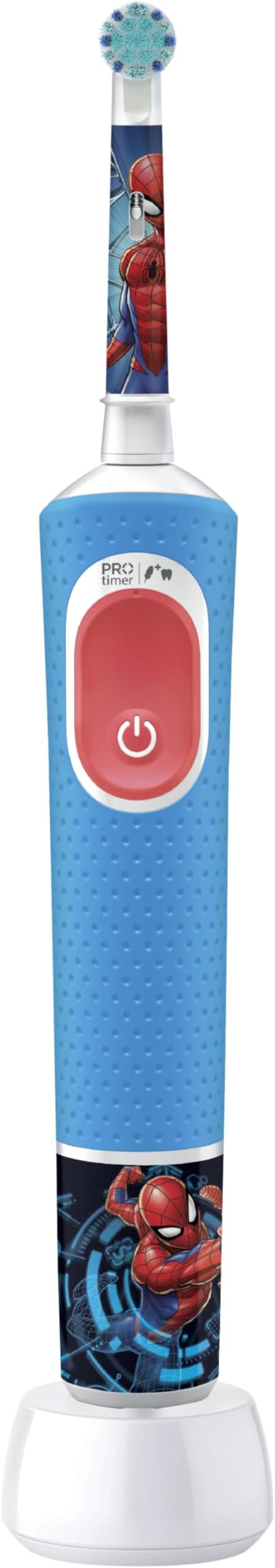 Pro Kids Spiderman Electric Toothbrush for Children from 3 Years, Includes Sensitiv+ Mode for Dental Care, Extra Soft Bristles, 1 Replacement Brush, 4 Stickers, Blue/Red