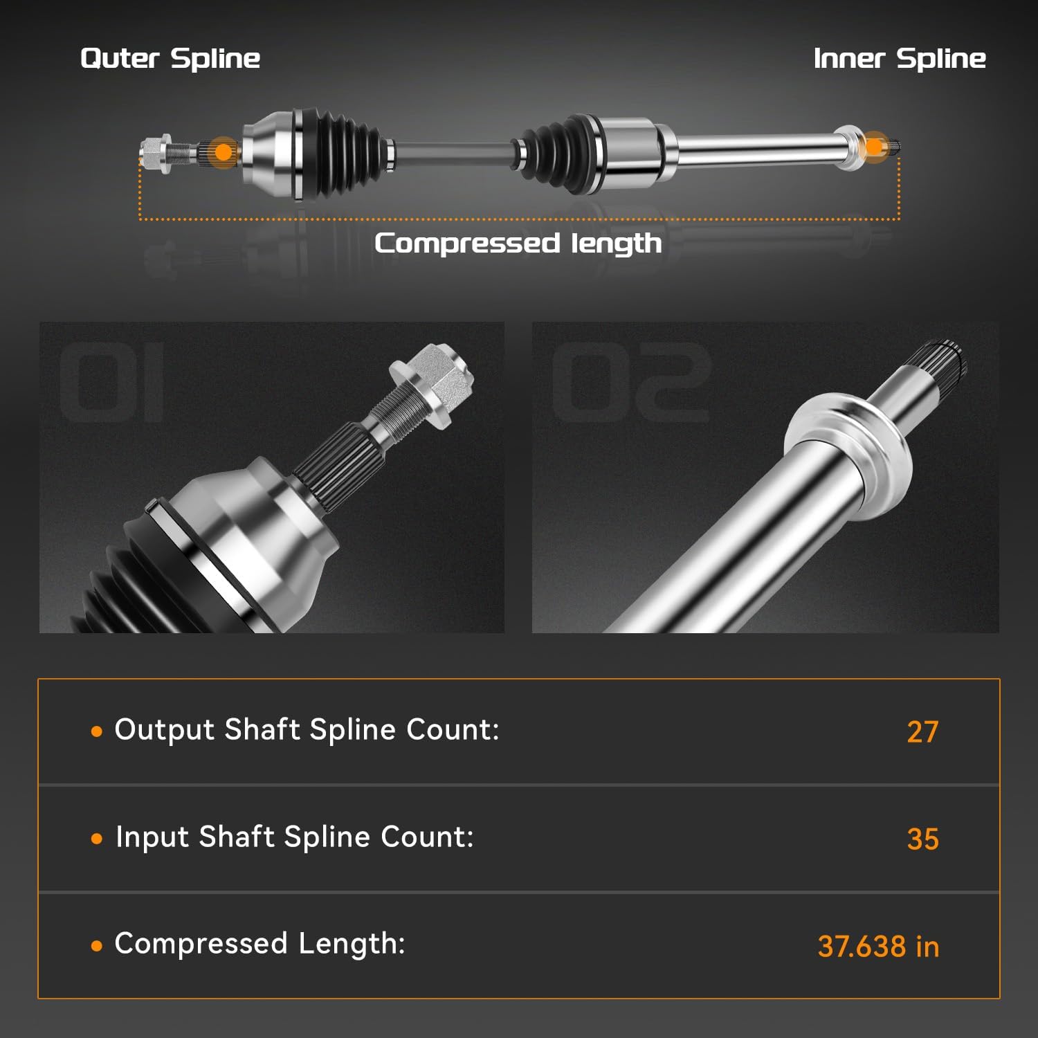 FWD Front CV Axle Shaft Assembly Compatible for Ford Escape 2017-2018 L4 1.5L, Escape 2013-2016 L4 1.6L - Passenger Side, 66-2308