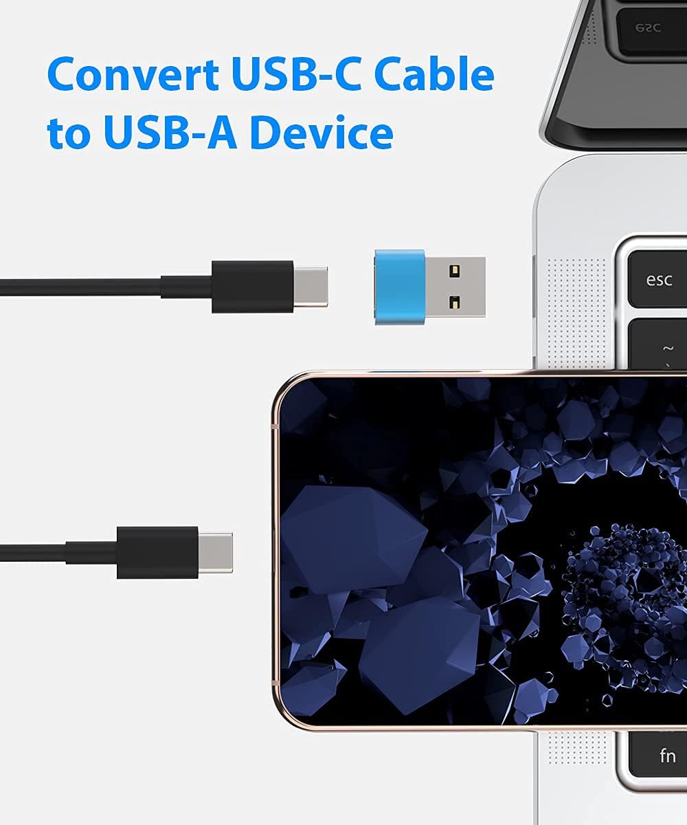USB C to USB Adapter (6-Pack), USB Type C to USB A 2.0 Charger Cable Converter for iPhone 12 Mini Pro Max, Airpods, iPad, Samsung Galaxy Note 10 S21 S20, Google Pixel 5 4A 3A XL (Blue)