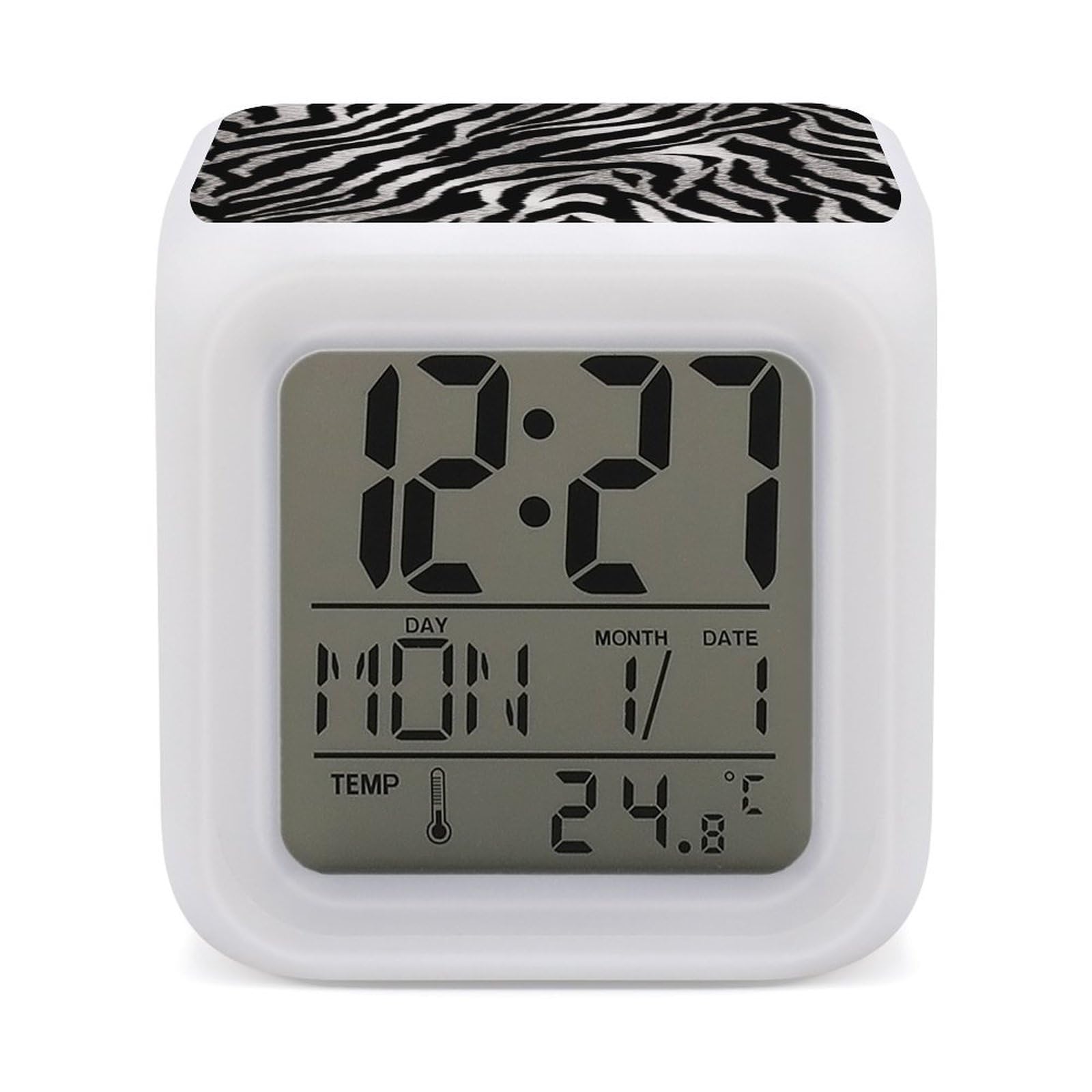 VstaDank Black and White Zebra Print Alarm Clock Sleep Trainer 7 Color Changing Night Light Modern Touch Bedside Lamp Fashion Digital Clock with Temperature Display Wake Clocks for Loud Alarm