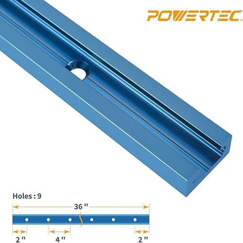 Miniatura 2 de POWERTEC 71119-P3 - Riel en T Universal de Perfil de Doble Corte de 36 Pulgadas con Agujeros de Montaje Preperforados, para Plantillas y Accesorios