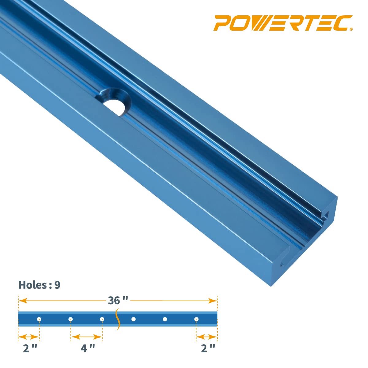 POWERTEC 71889 2 Stück Doppelschnitt-Profil-Universal-T-Schiene (91,4 cm) und 10-teiliges Knauf-Set inklusive 1/4-Zoll-20 x 3,8 cm T-Schrauben und Unterlegscheiben für Holzbearbeitungsvorrichtungen
