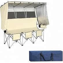 3 Person Camping Chair with Canopy Shade,Heavy Duty Beach Chair, Outdoor Folding Camping Chair with Cooler Bag for Sports Backyard Fishing OutsideWhite