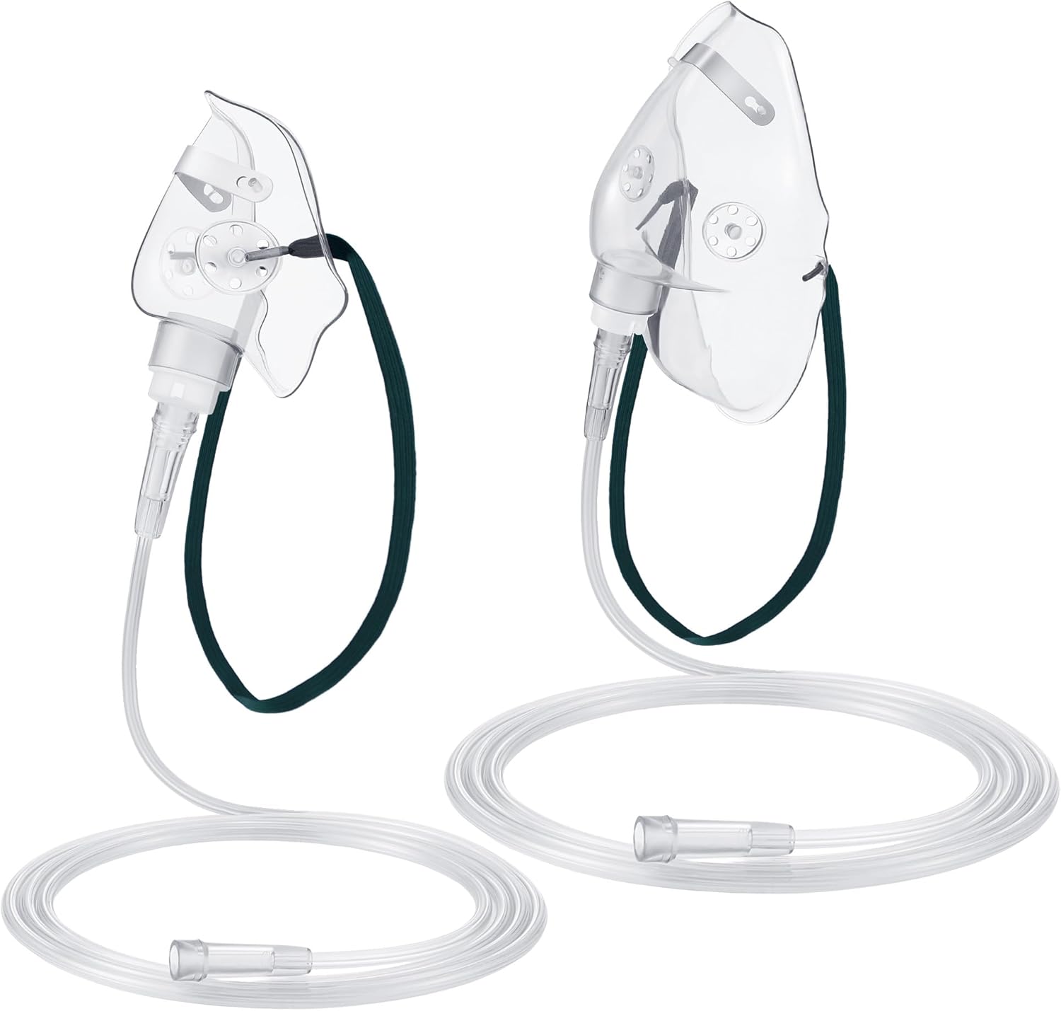 Geiserailie 2 Pack M/L Adult Oxygen Masks with 7ft Anti-Kink Tubing & Adjustable Strap - Transparent, Latex-Free for Comfortable Therapy