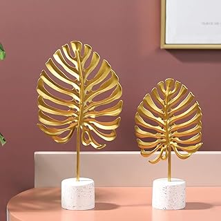Marimor 2 x Sculptures Decorative Modern Ornament with Base Stone Statue - Suclptures Modern - Creative - Ginkgo - Decorative Item Gifts for Living Room, Office, Bedroom, Bookcase, Model C