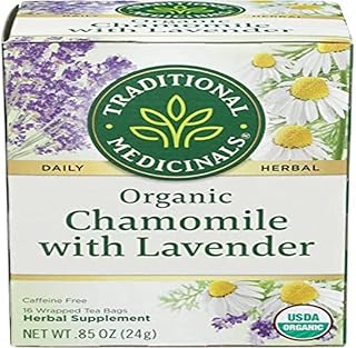 Traditional Medicinals Organic Chamomile & Lavender Herbal Tea, Settles Nervous System, (Pack of 6) - 96 Tea Bags