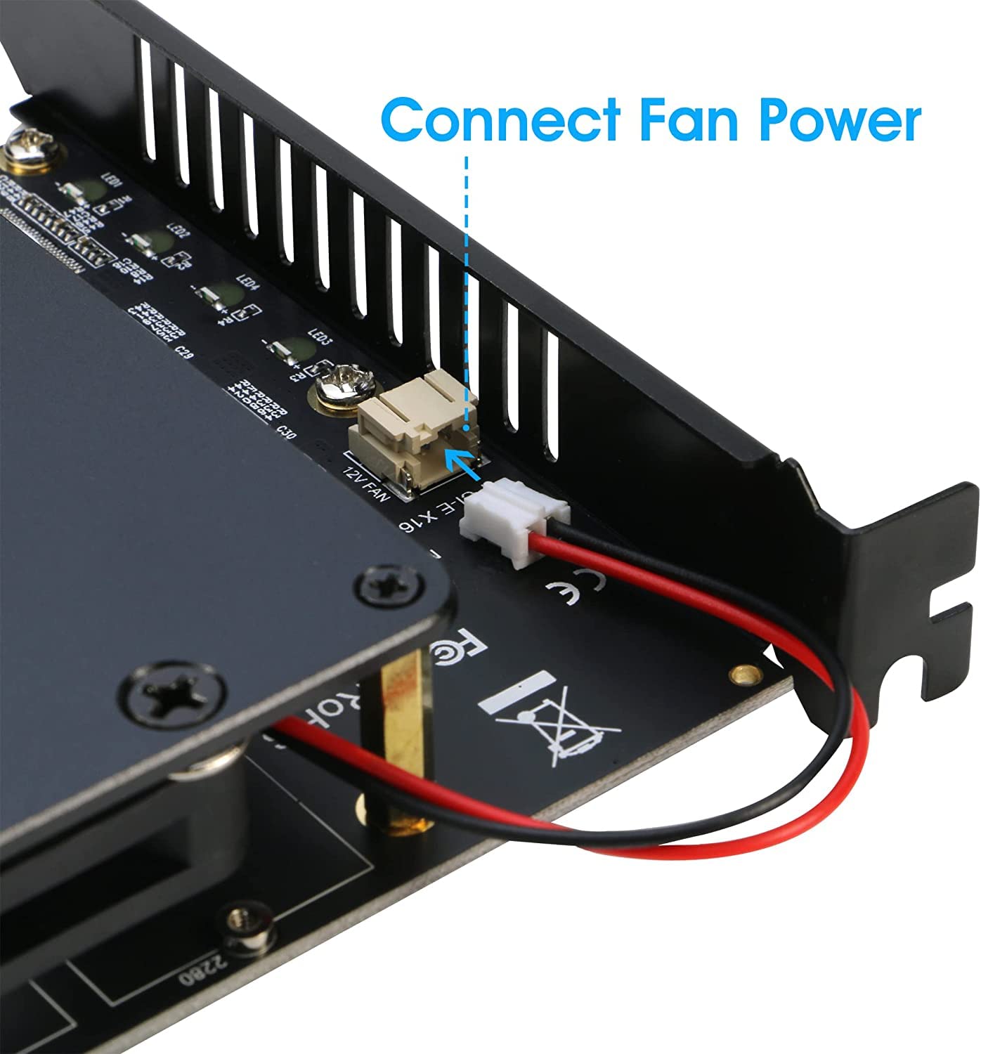 RIITOP Adapter Quad NVMe PCIe 4 porty M.2 SSD na PCI-e 4.0/3.0 x16 karta z obsługą wentylatora 2280/2260/2242/2230 NVMe SSD (PCI-e wymagane rozgałęzienie)