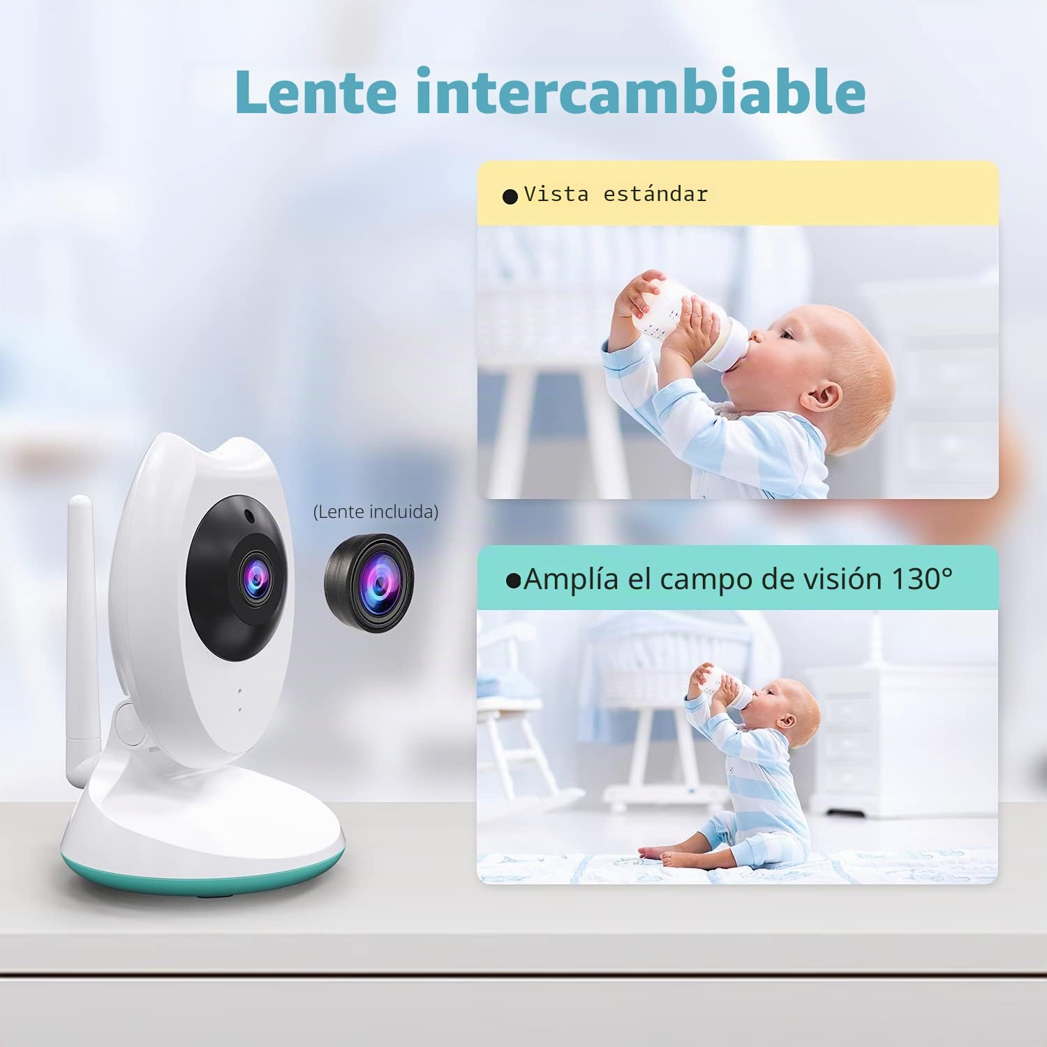 Vigilabebés con Pantalla LCD de 4,3", visión Nocturna, conversación bidireccional, Sensor de Temperatura, recordatorio de energía, 8 Canciones de Cuna, batería de Alta Capacidad - Blanco