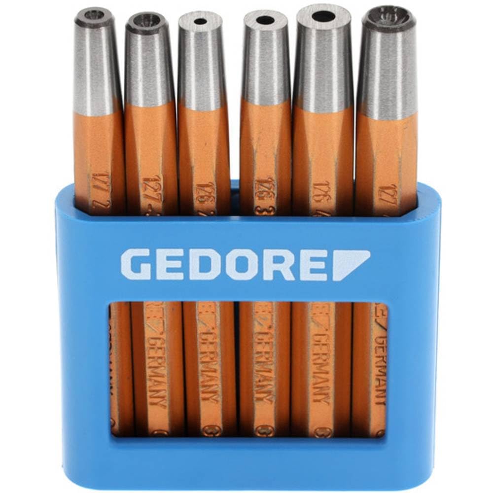GEDORE Jeu de chasse-rivets et bouterolles à main, Jeu de 6 pièces, Trempés pour outils de frappe, Dans un support en PVC, 125 B