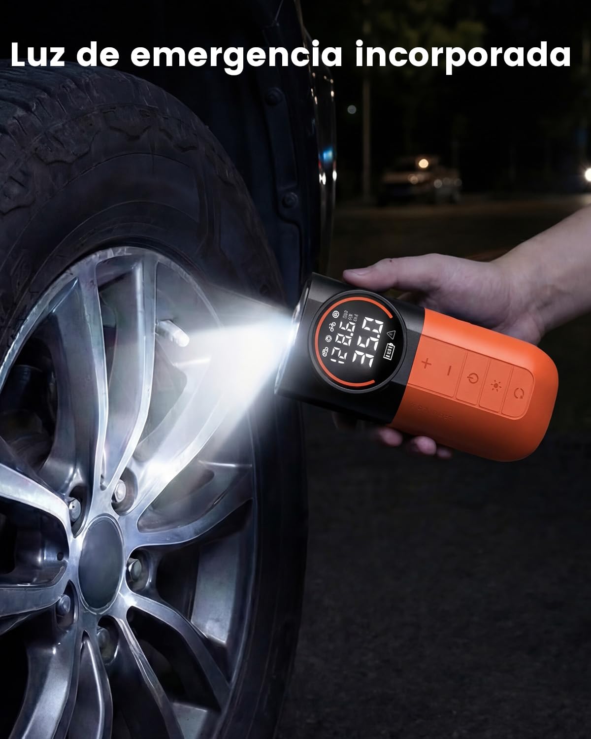 ETENWOLF S1 Bomba de Aire Eléctrica - Compresor de Aire de 11 Bar | para Neumáticos de Coche, Bicicleta, Pelotas y Motocicleta - Inflación Rápida - con Batería, Luz LED y Manómetro Digital