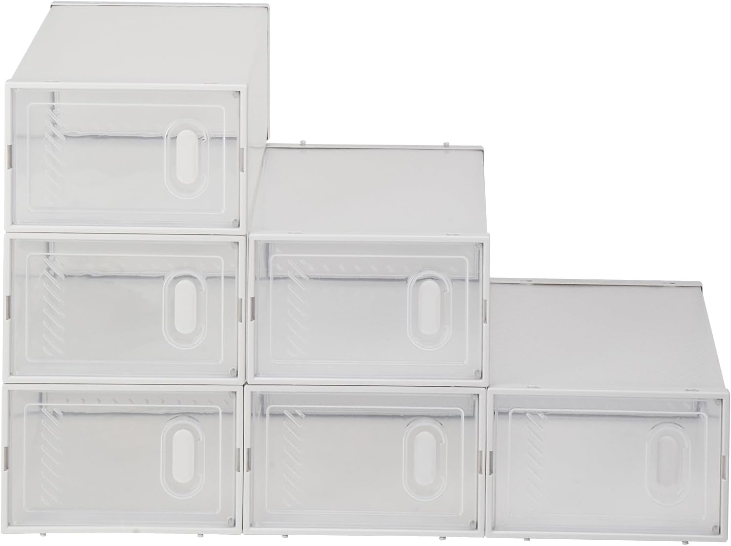 6 Pack Large Shoe Storage Boxes Organizers Clear Plastic Stackable, Modular Space Saving Shoe Boxes Sneaker Storage for Sneakerheads,Toy Storage Organizer Bins for Entryway, Closet, Under Bed, White