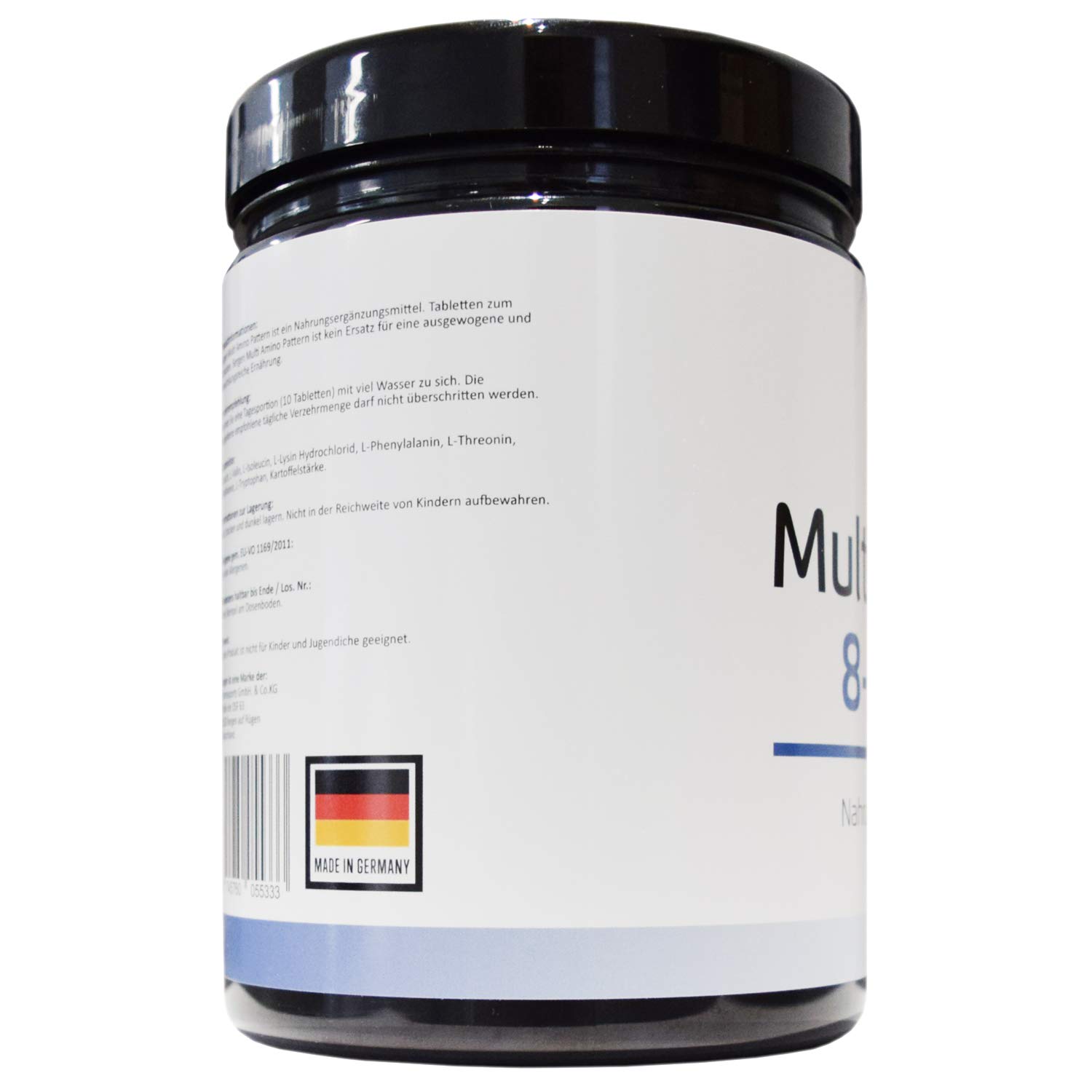 Multi Amino-EAA 8 Pattern - 500 Tabletten mit je 1000 mg - Master Amino Protein Formel mit 8 essentielle Aminosäuren aus Hülsenfrüchten - BCAA - Hochdosiert - Vegan - Laborgeprüft