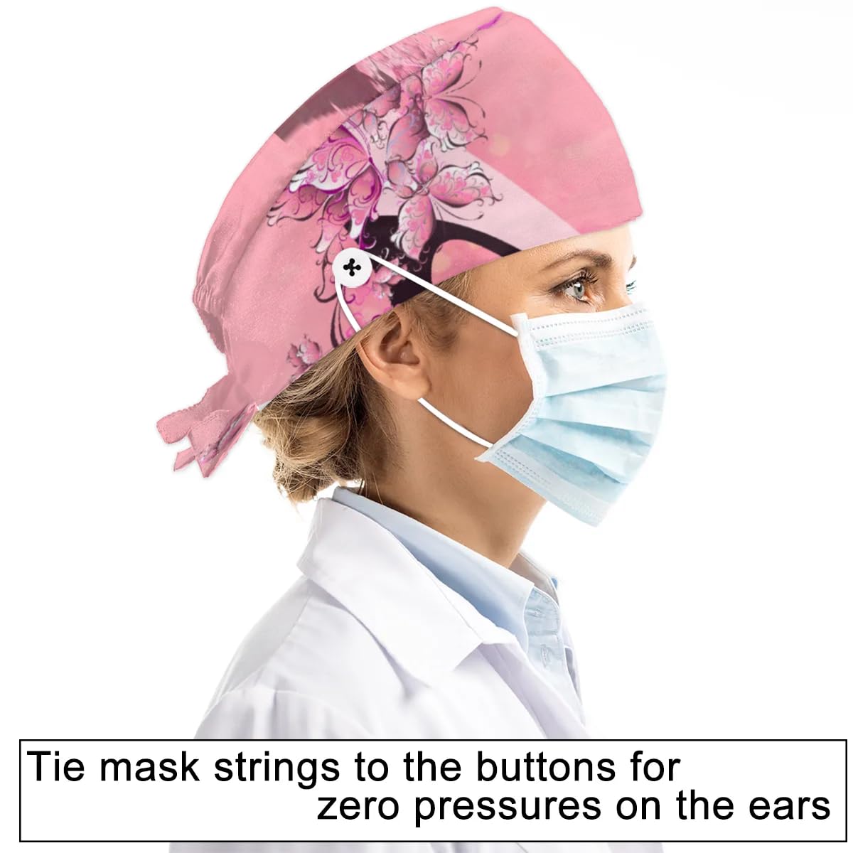 Mularoka Pretty Flower High Heels Working Caps with Button Sweatband Comfortable Adjustable Bouffant Hats Work Hat for Women Men