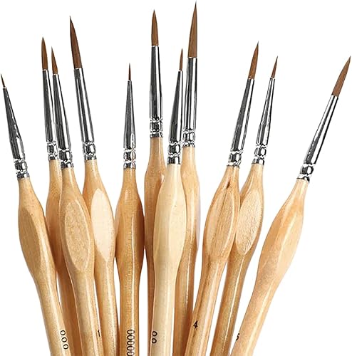 Juego de 11 pinceles de pintura en miniatura con detalles finos para acrílico acuarela aceite cara uñas pintura de modelo a escala dibujo de línea