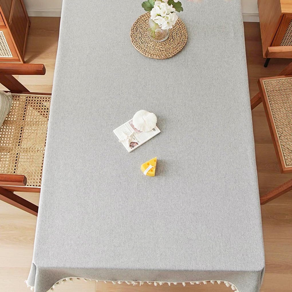 Linen Table Cloth Rectangle Table Cover, Boho Square Tablecloth 55x79, Burlap Modern Farmhouse Tablecloth for Dining/Kitchen/Outdoor (Grey,55''x79'')