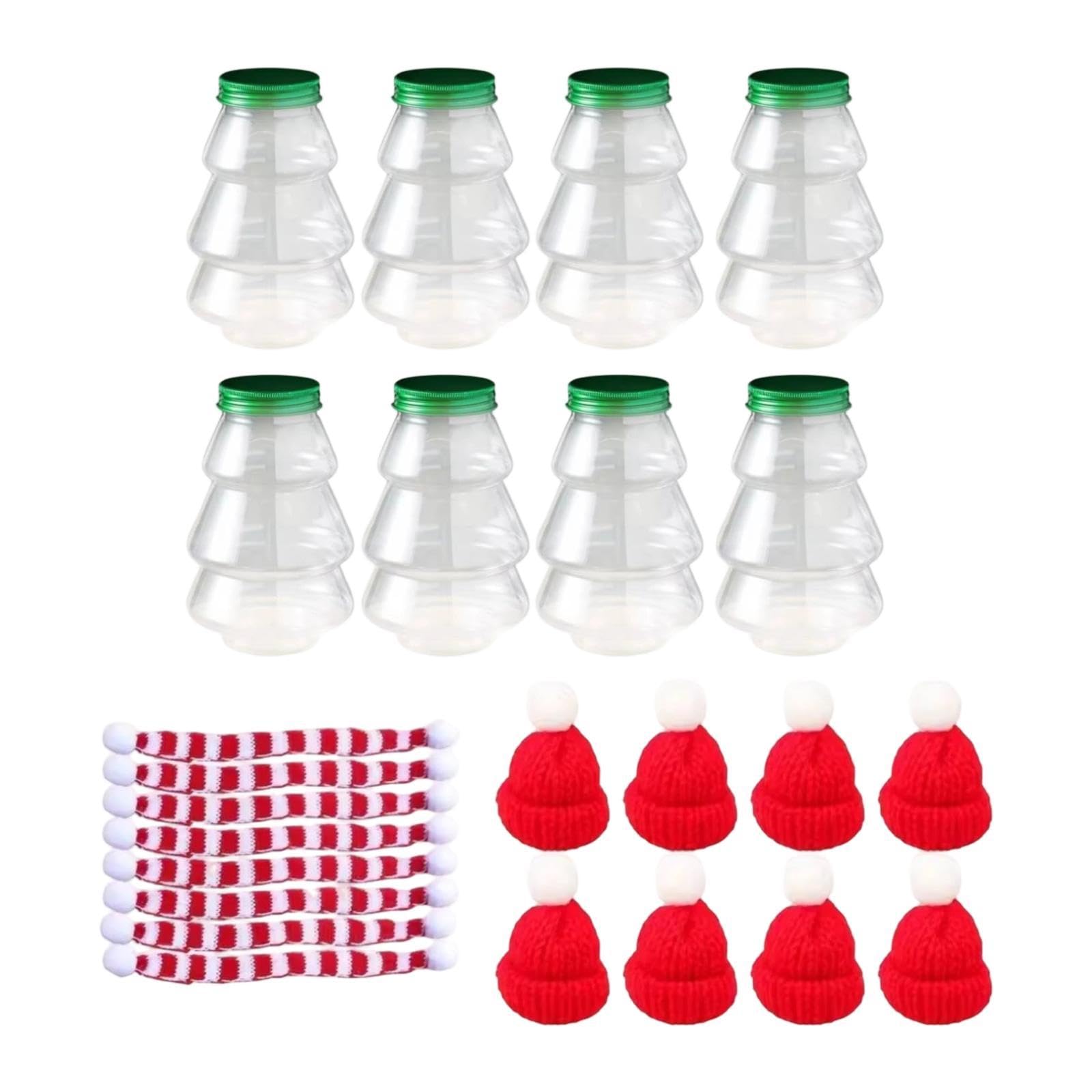 F Fityle 8 Pezzi Bottiglie di Succo Natalizie Contenitori per Caramelle Trasparente Vuoto con Tappi Albero di Natale Brocca per Bere Bomboniere per Feste di, Style B