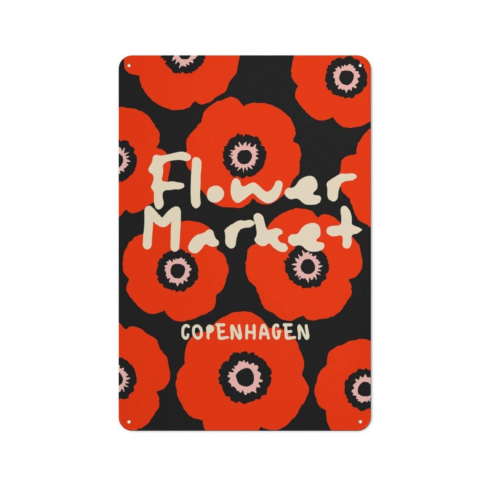 Junmoney Style-9 Rustic Tin Sign 30X20cm Featuring Flower Market Copenhagen Floral Art For Living Room Wall, For Room Styling Across Living Rooms And Feature Walls