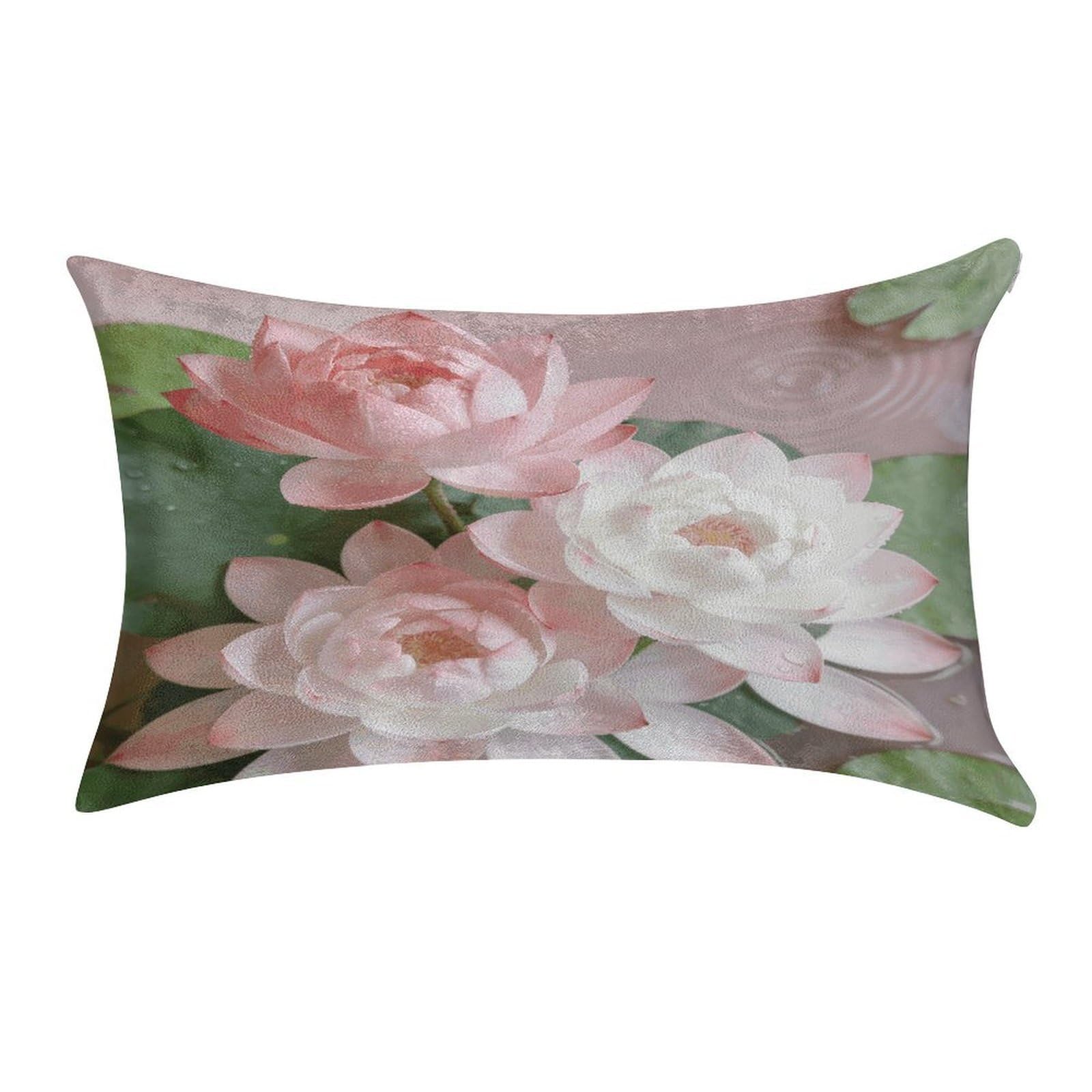 Fodpand Style Pink And White Lotus Flower Pillowcase,Elegant Designed Home Decor,Velvet Pillowcase,Soft And Cozy,Pillow Case Cover With Hidden Zipper For Bedroom, Sofa, Couch
