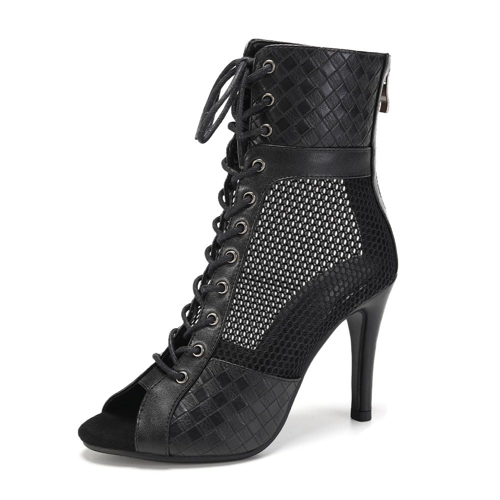 Bottes de Danse à Talons Hauts Femme Ouvertes | Talons à Lacets pour la Salon Bottes de Danse Chaussures de Salsa Bachata Tango Danse Latine