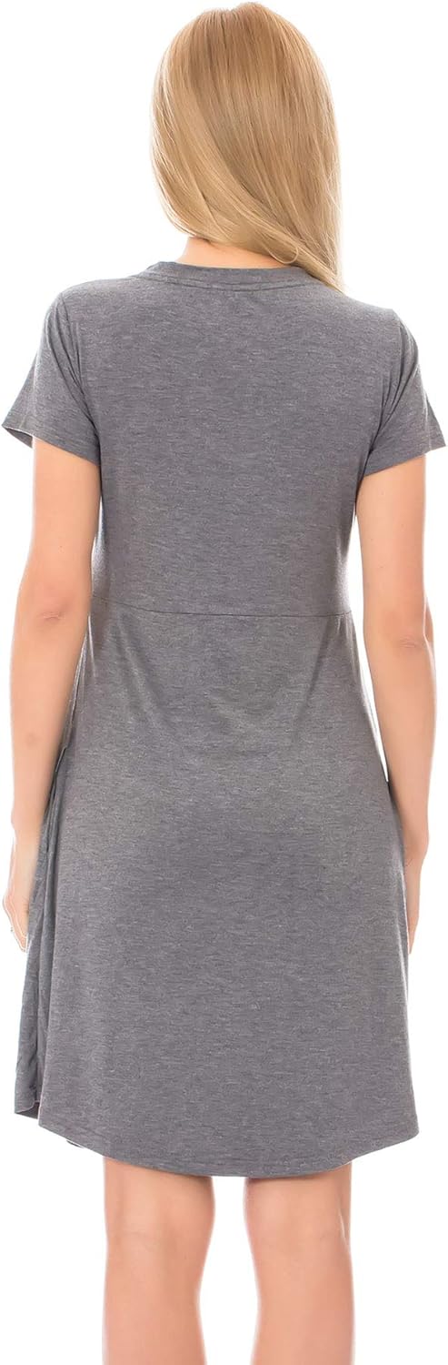 Bearsland Women's Short Sleeves Maternity Dress Nursing Breastfeeding Dresses with Pockets