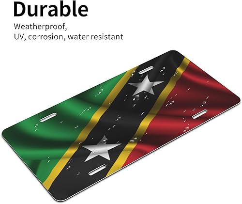 Miniatura 6 de LIICHEES Placa de matrícula decorativa de aluminio con bandera de San Cristóbal y Nieves de estilo sedoso, placa de metal para automóvil, 6 x 12