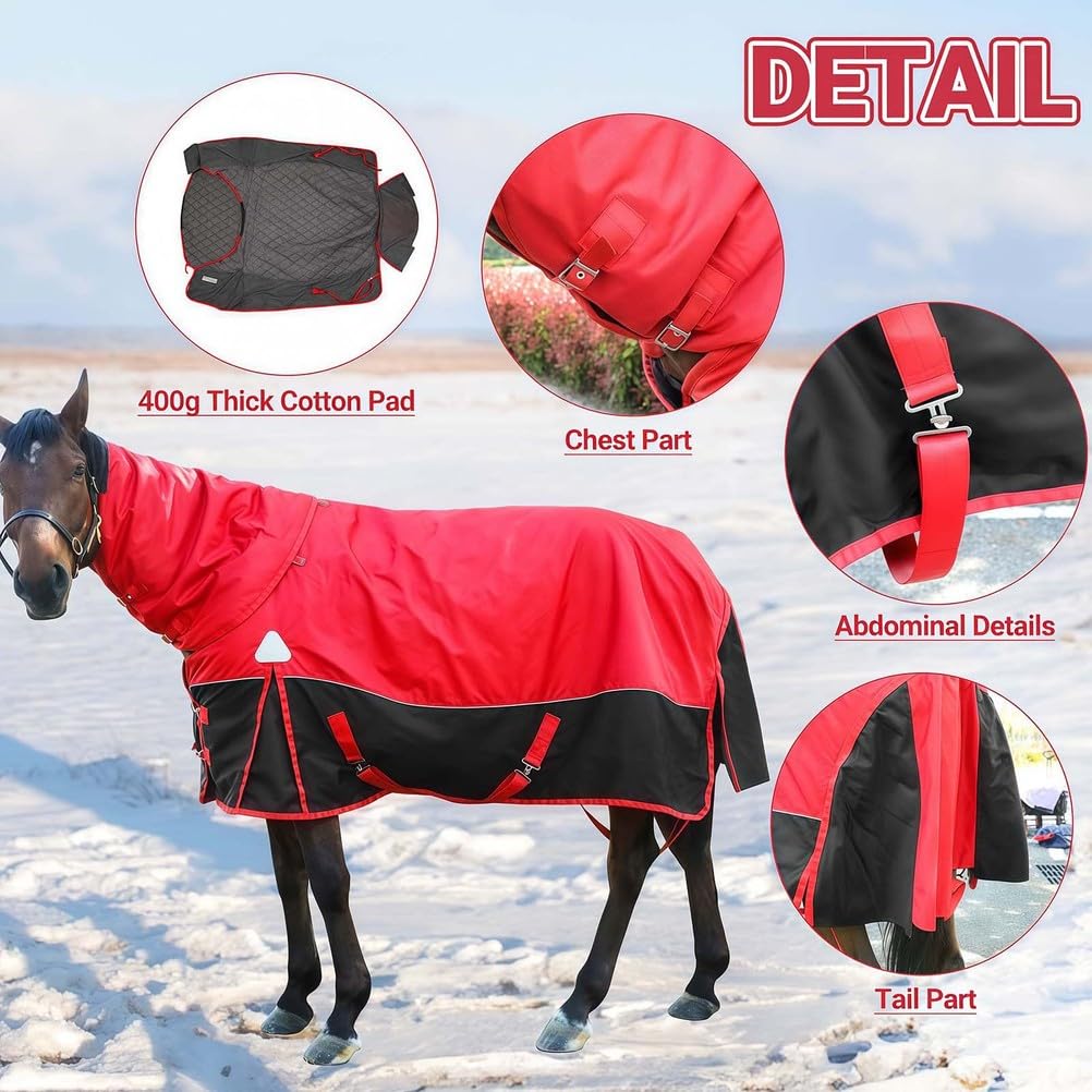 Manta de caballo, peso medio, impermeable, con cubierta de cuello desmontable, protección de invierno 1200D