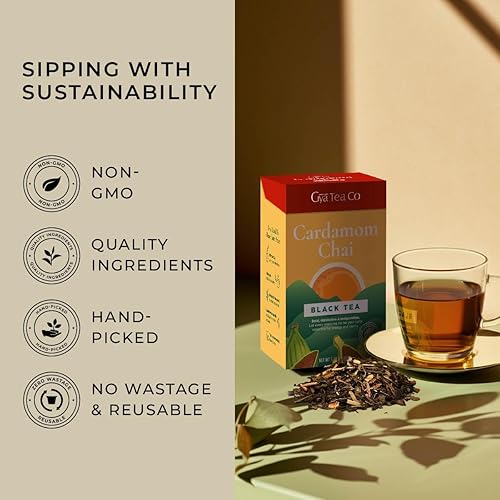 Miniatura 4 de Gya Tea Co Té negro Chai de hoja suelta, té de cardamomo con cafeína, sin calorías, té de cardamomo con cafeína, té de hojas sueltas 100% natural