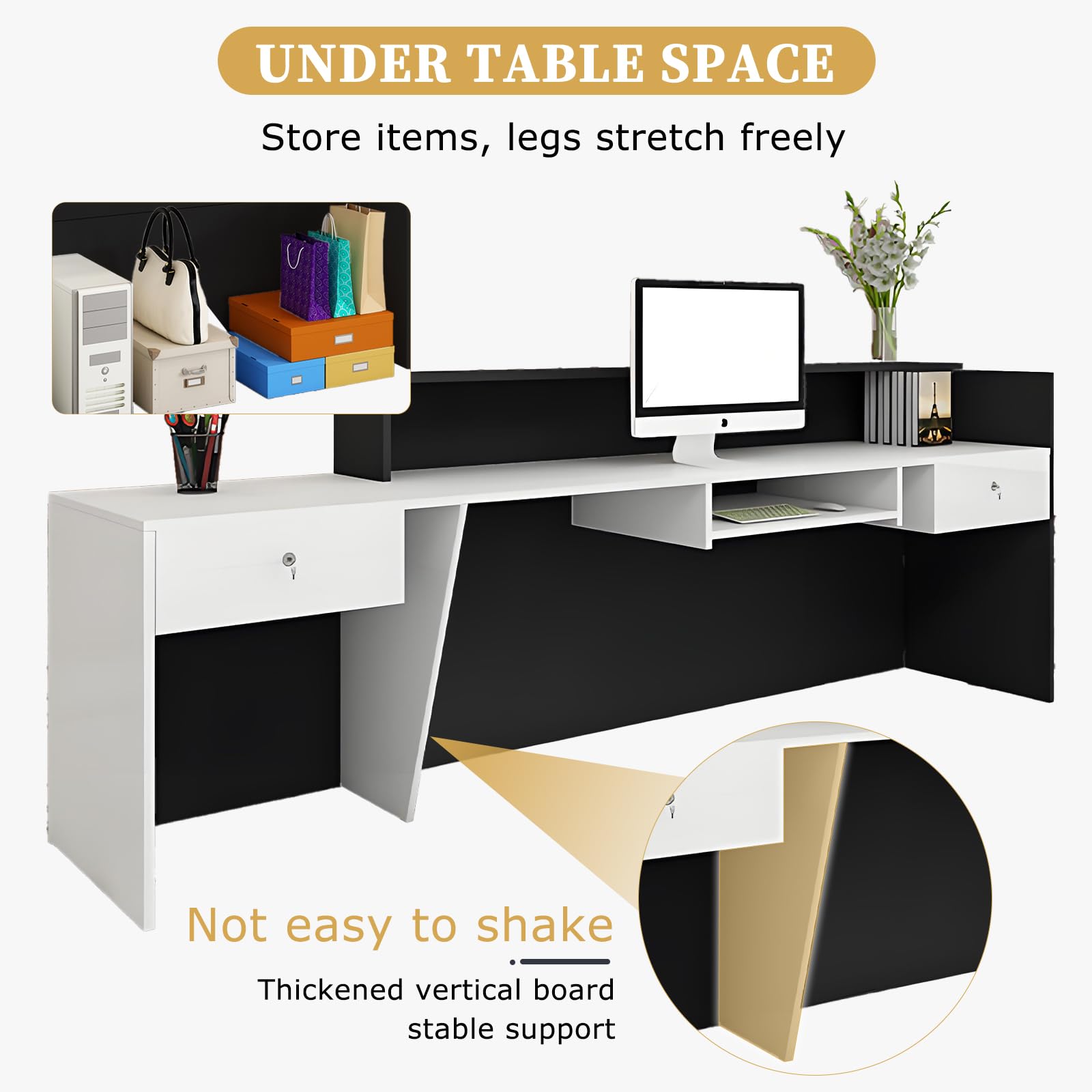 Empfangstheke Holz Modern mit Schublade und offenen Regalen, 100-180 cm für Salon Hotel Büro