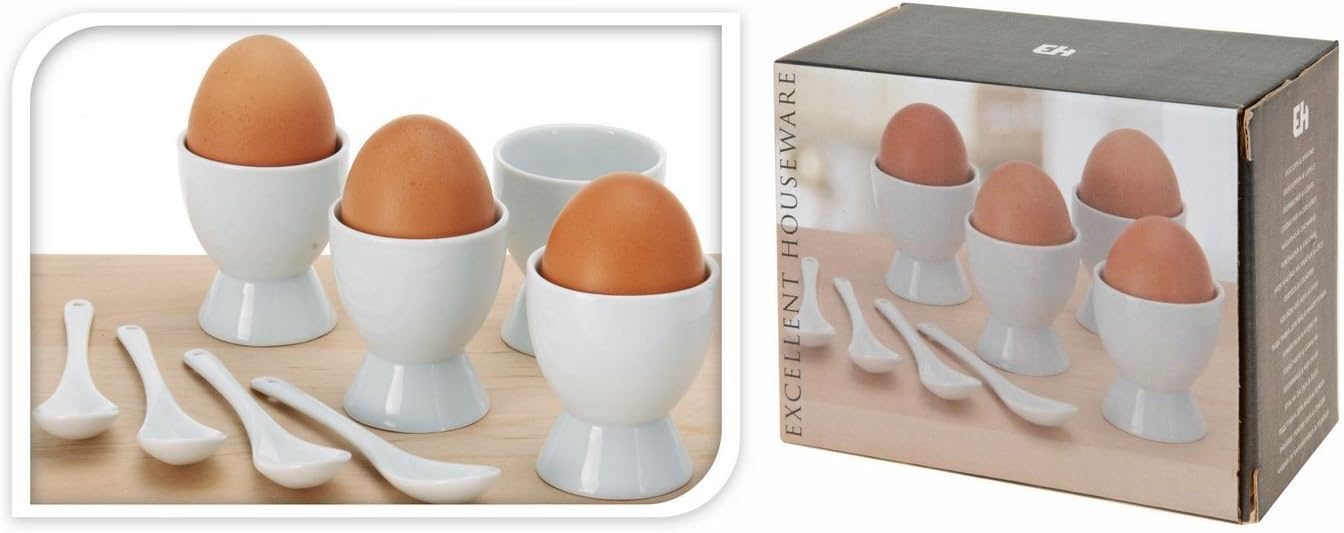 8 Piece Porcelain Eggcups Egg Cups & Porcelain Spoons Perfect for kitchen & gift