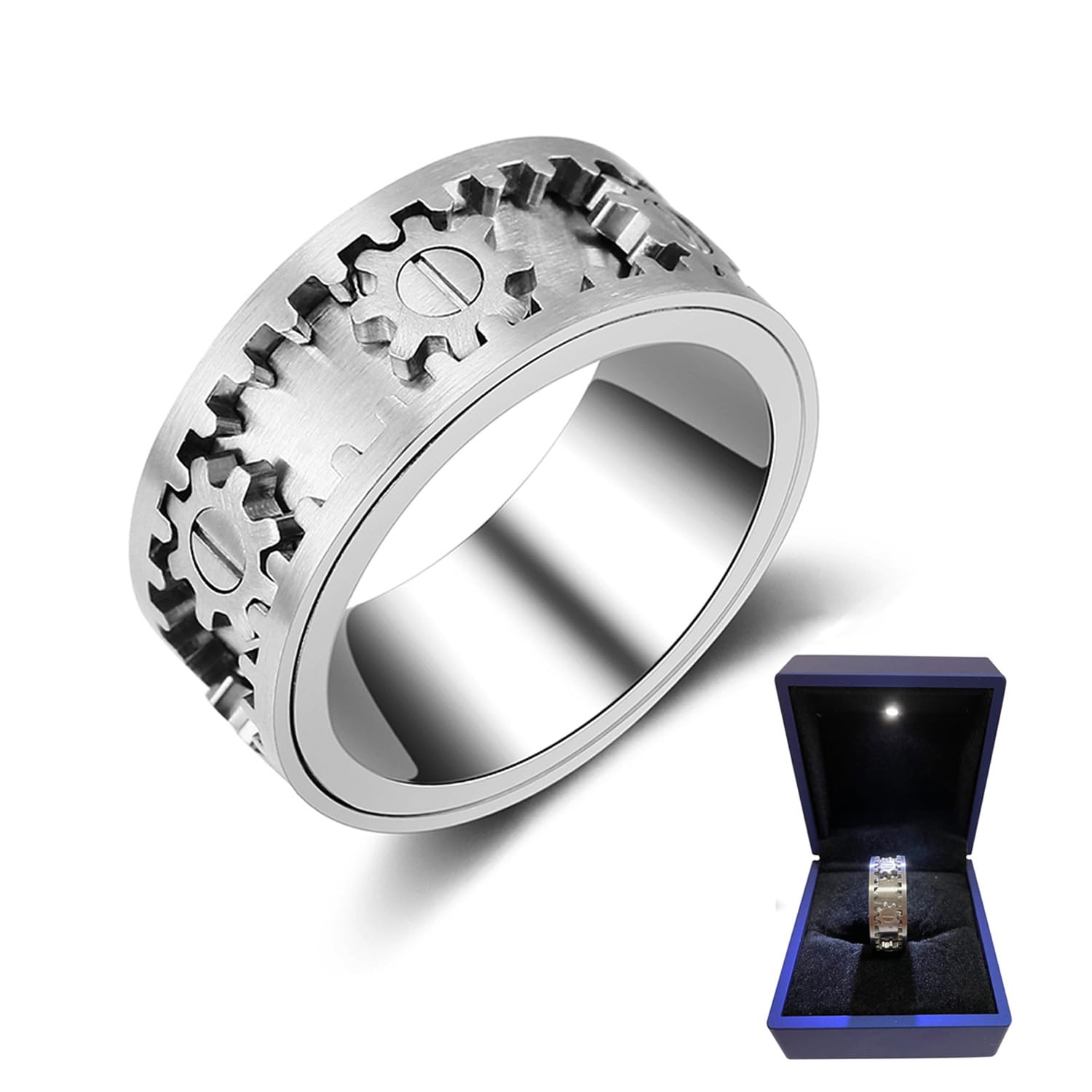 Gear Fidget Spinner Ring - Stainless Steel Anxiety Relief Ring For Stress & Focus