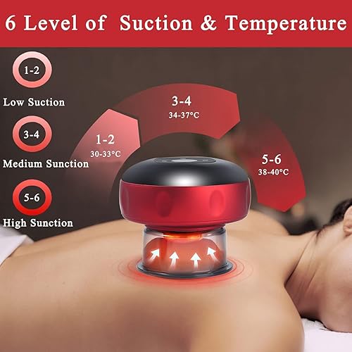 Miniatura 4 de Masajeador de ventosas eléctrico, 4 en 1 inteligente con 6 niveles de temperatura y succión, juego de terapia de ventosas recargable con terapia de