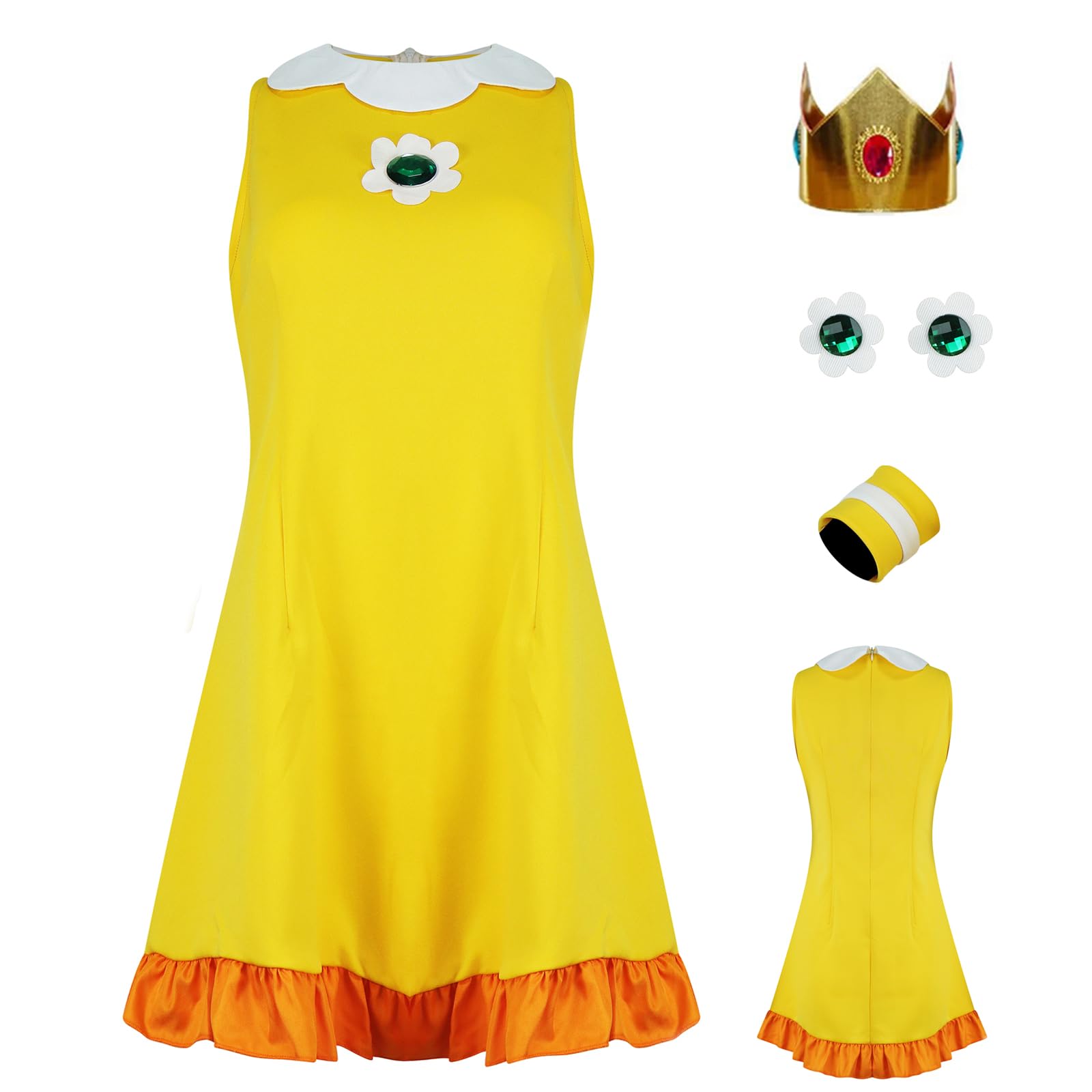 Costume de princesse pour femme - Robe de tennis avec couronne et boucles d'oreilles - Costume d'Halloween pour adulte