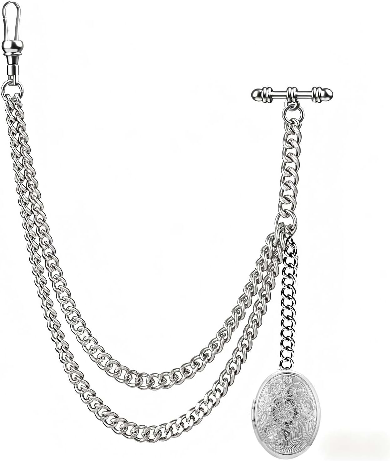 ManChDa Pocket Watch Chain Albert Pocket Watches Chain with T-Bar Chains Pocket Watch Chains for Men with Four Sliver Flower Pendant