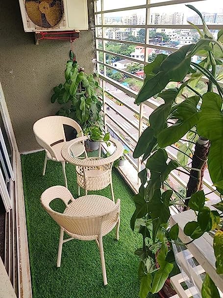 Garden Patio Seating Chair and Table Set, Outdoor Balcony Garden Coffee Table Set (2+1) (Cream)-image-46