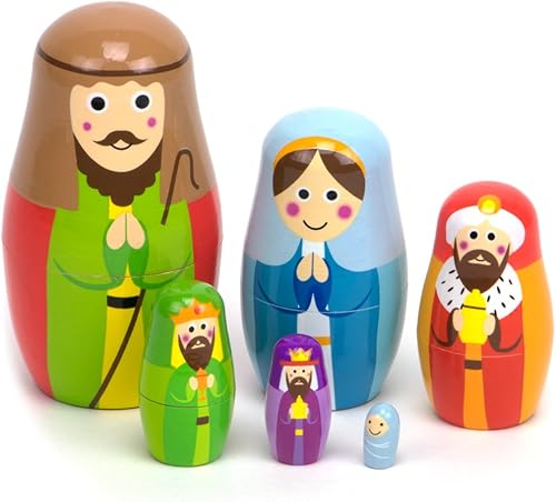Imagination Generation - Juego de Natividad para Niños - Muñecas de anidación de Navidad, juguetes de madera con figuras de bebé Jesús, Reyes Magos,