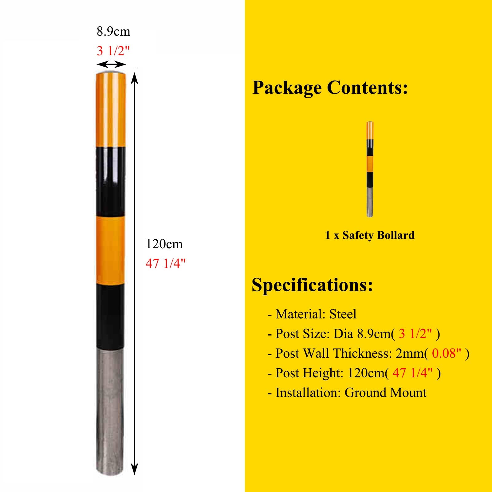 Lot de 4 poteaux de sécurité métalliques pour allées - Bornes de sécurité enterrées pour la signalisation routière, avertissement de garage, cônes de signalisation standard (Couleur 1, H120x