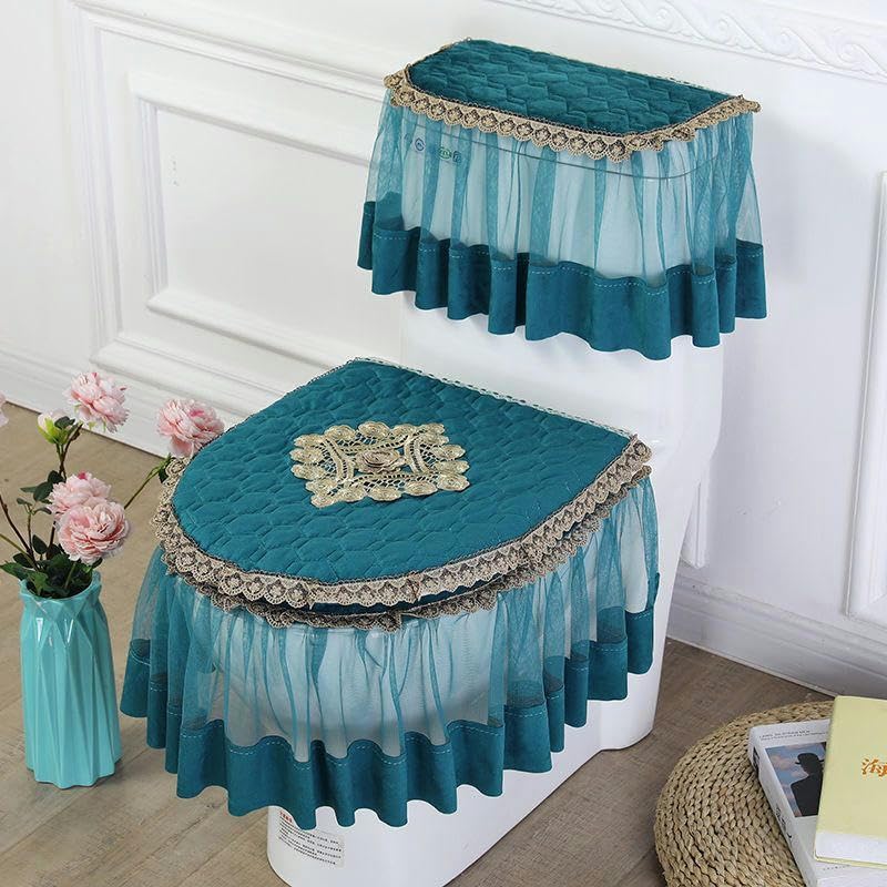 YOFAB 3-teiliges WC-Deckelbezug-Set mit Quaste, Spitzen-Stickerei, Blumen-Toilettendeckel und Tankabdeckungen, WC-Sitzbezug-Pads – Bild 4