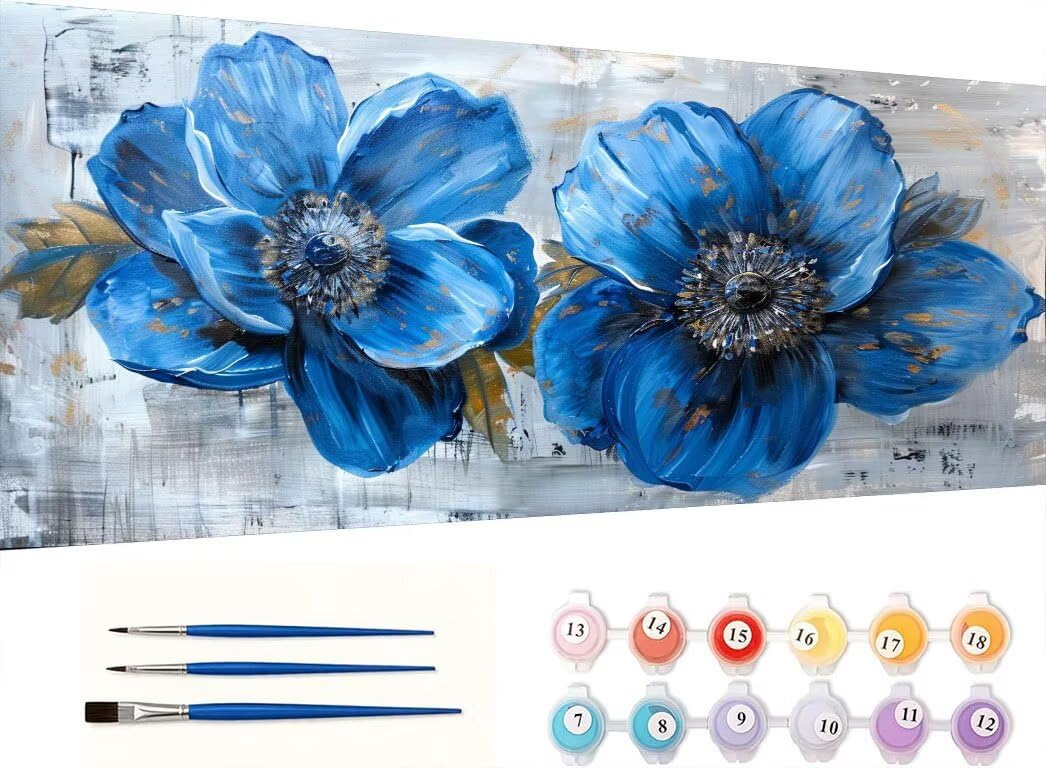 Malen Nach Zahlen Erwachsene, Blaue Blumen, 100x130cm 2JGWX-279