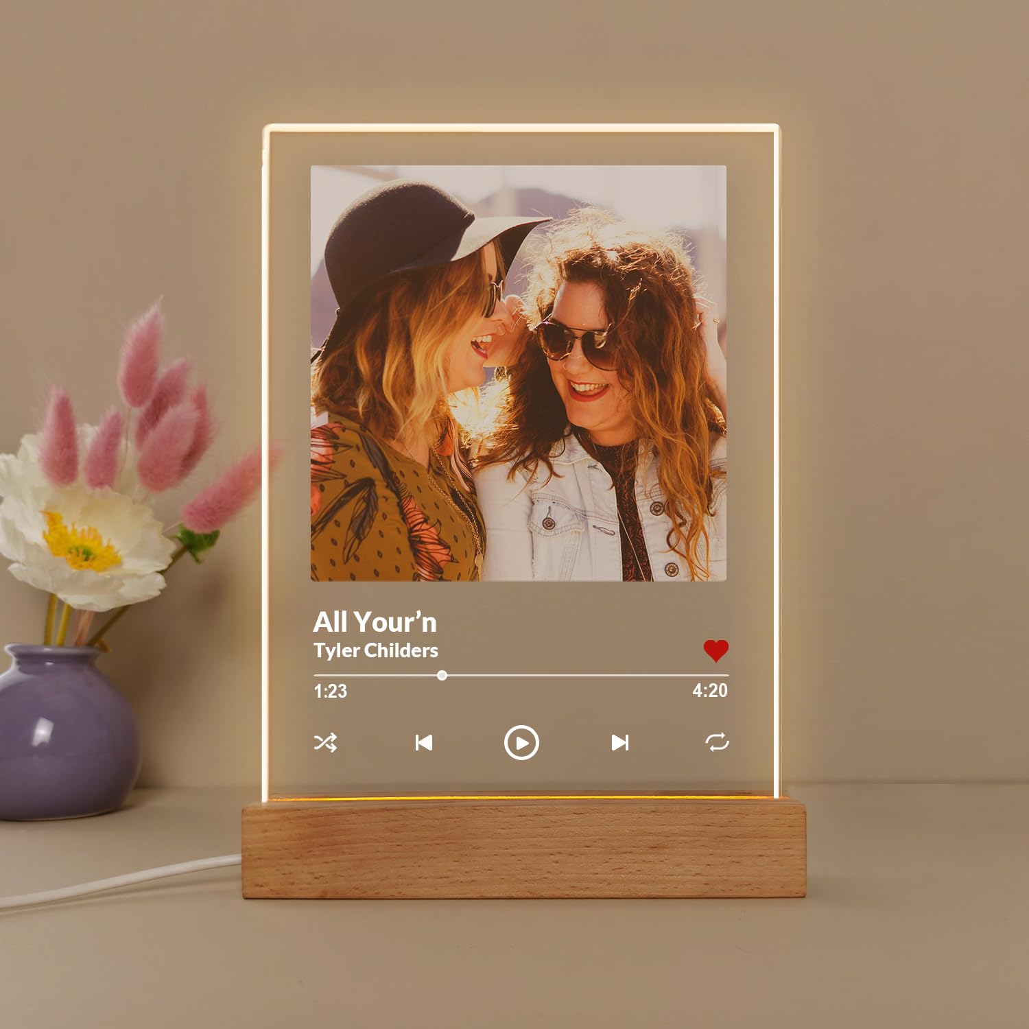 Wucidici Custom Picture Song Plaque, Personalized Photo Frame Music Plaques Gifts for Boyfriend Couple, Customized Glass Art Acrylic Album Cover Night Light Gift for Women Girlfriend