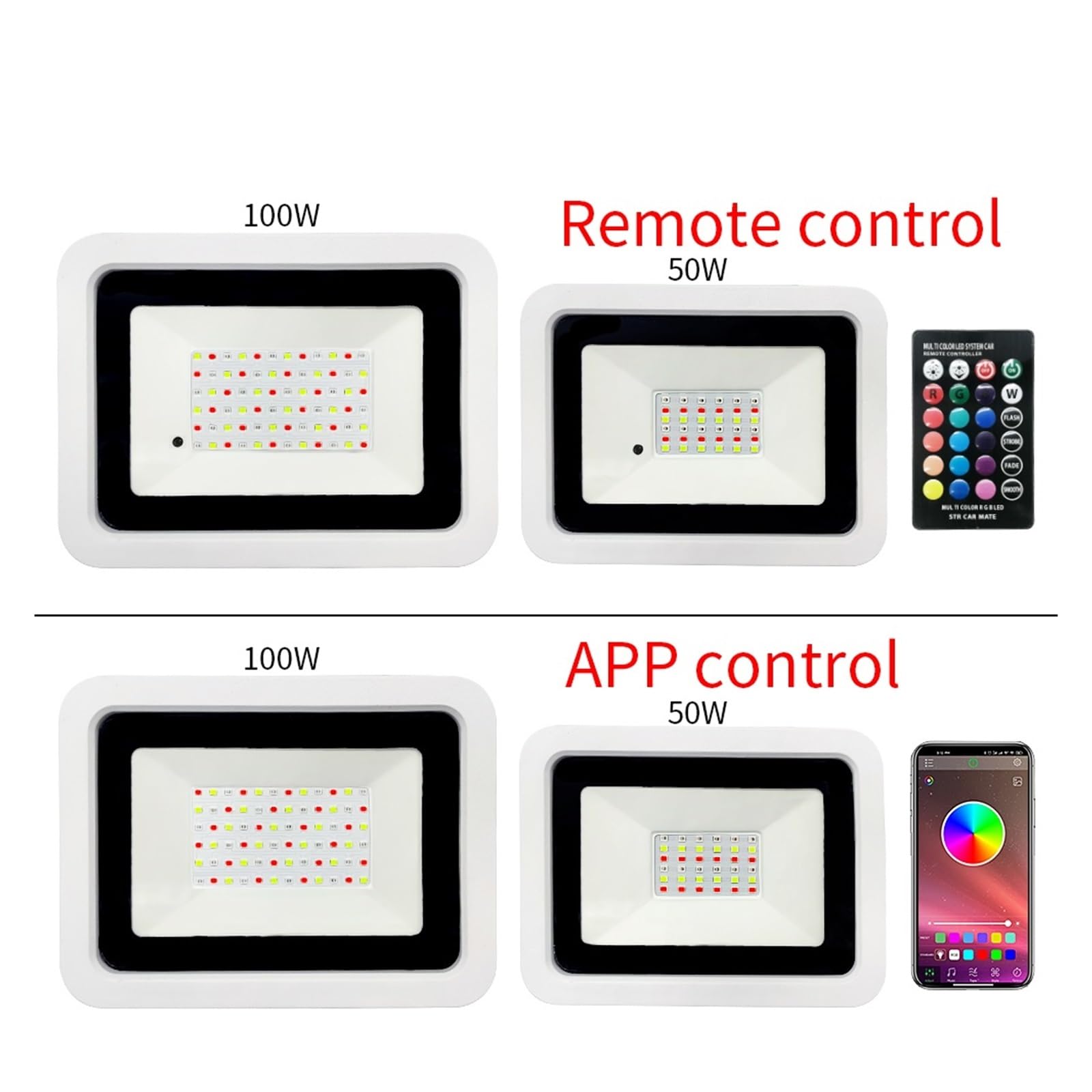 Led RGB Flood Light 50W 100W IP68 Faretto da esterno Riflettore Lampada for proiettore con APP/Telecomando Garage da giardino(Mobile APP Control,100W)