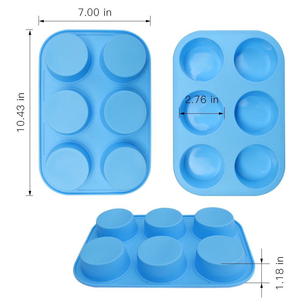 homedge 6 Silikon Muffin, 3 Stück Antihaft-Pfanne Muffin Cupcake molds-blue und rot