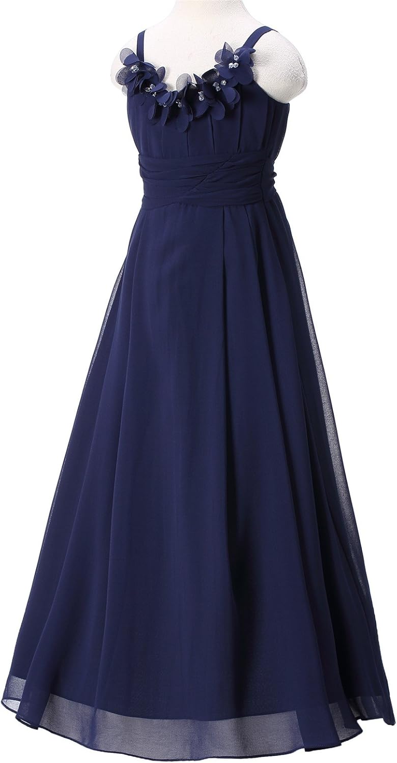 Flower Girls Dresses Junior Bridesmaids Camisole Girls Elegant Ruffle Chiffon Ankle Length