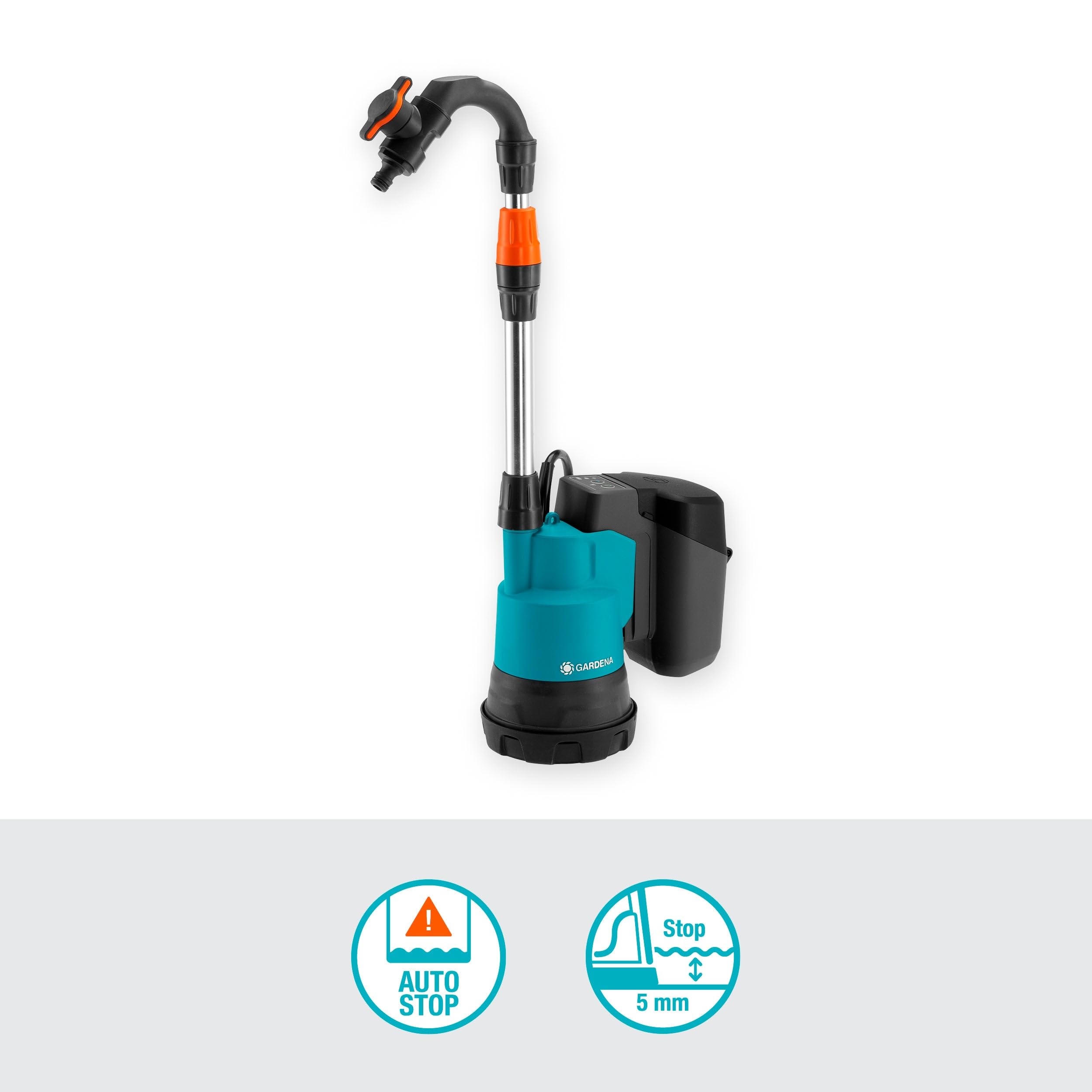 Gardena Pompe pour collecteur d'eau de pluie sur batterie 2000/2 18V P4A - Kit prêt à l'emploi: Débit et pression élevés, Niveaux de puissance réglables, Protection contre la marche à sec (14602-20)