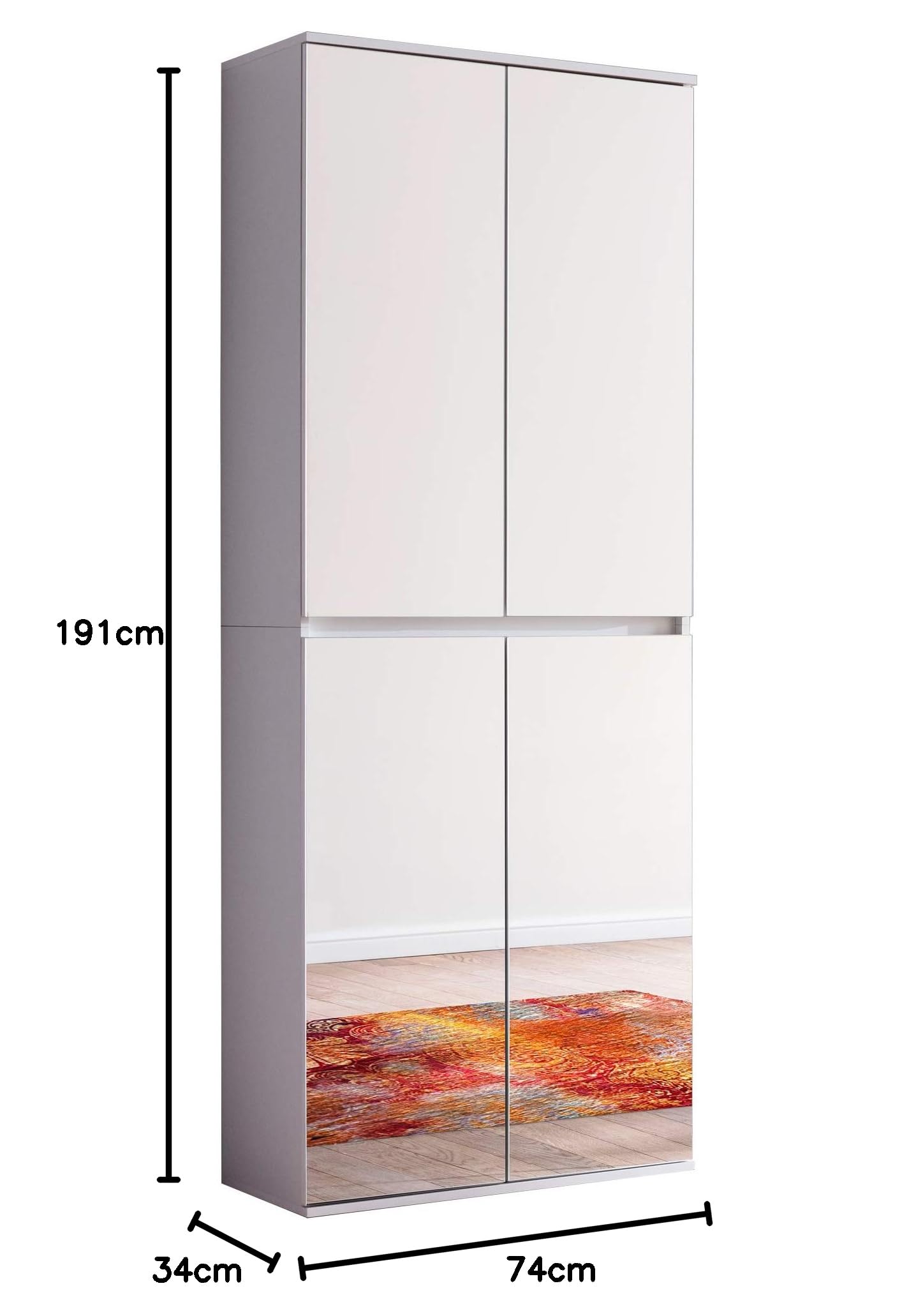 trendteam smart living - Mirror - Garderobenschrank - Weiß - Mehrzweckschrank mit reichlich Stauraum - (BxHxT) 74 x 191 x 34 cm - 1 Kleiderstange und 6 Einlegeböden